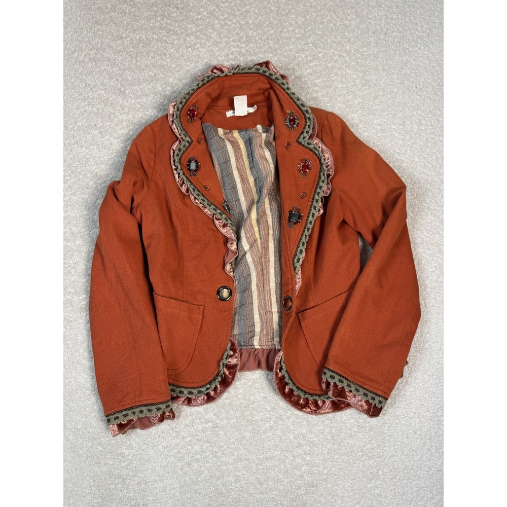 Picasso Womens Embellished‎ Lined Hippie Boho Blazer Jacket Cotton Orange Small
